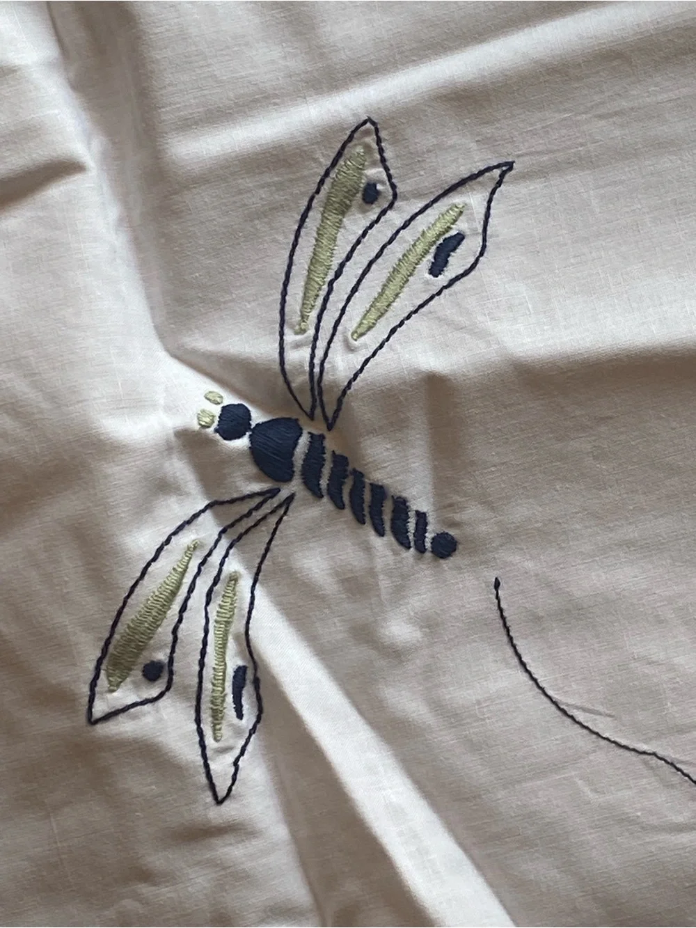 NEW Hand Embroidered Cotton Valance & Tier Set Ladybug Bee Dragonfly Cottage